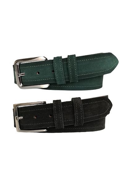 GoDeri Set de 2 100% piele naturală piele întoarsă verde inchis, centura neagră 4 cm=2buc.piele de piele întoarsă.4cm