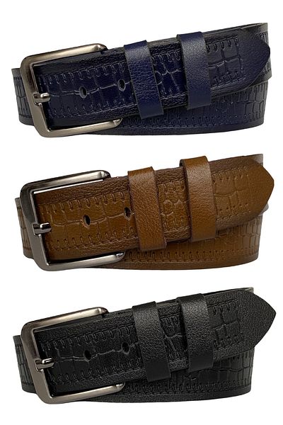 GoDeri 100% γνήσιο δέρμα με μοτίβο Premium, Σετ 3 Μαύρο, Navy Blue, Tan Denim Sports Belt, 4,5 cm=3 τεμάχια-προ-κροκ