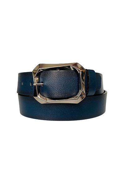 GoDeri 100% Genuine Leather, Matte Silver Buckle Navy Blue Women's Jeans, Sports Belt 4 Cm=an-byn-07