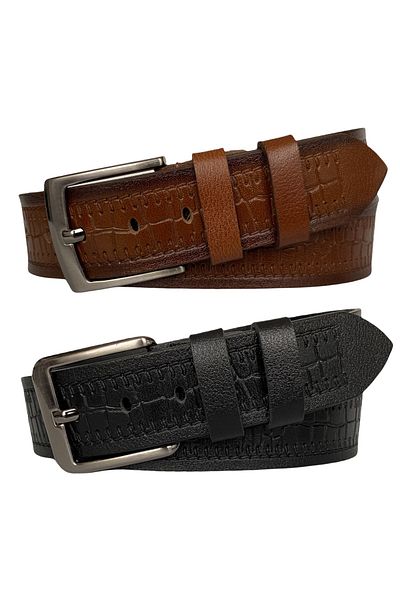 GoDeri Set 2 piese premium cu model din piele naturală, blugi maro negru, centură sport 4,5 cm=2 bucăți--pre-crocodil