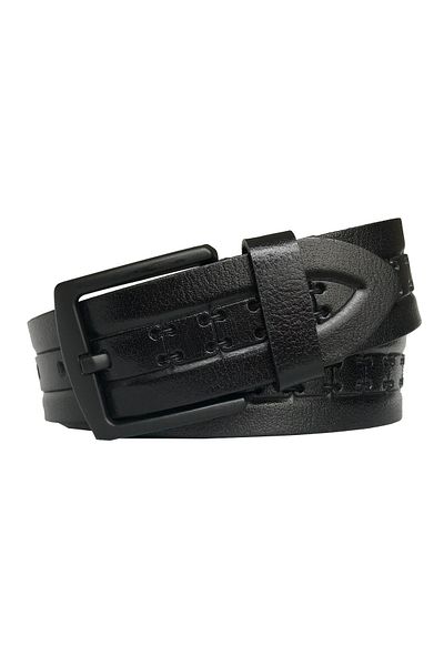 GoDeri Curea sport din denim negru cu model din piele naturală 4,5 cm=dk-0094