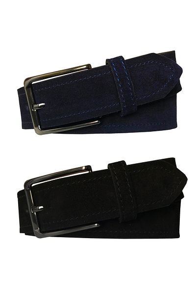 GoDeri Genuine Leather 2-Piece Suede Dark Navy Blue, Black Belt 4 Cm=2pcs suede-la.si