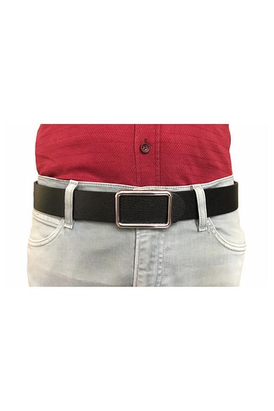 GoDeri Piele autentică New Trend, Cataramă argintie lucioasă, centură neagră durabilă 4 cm=gotoka
