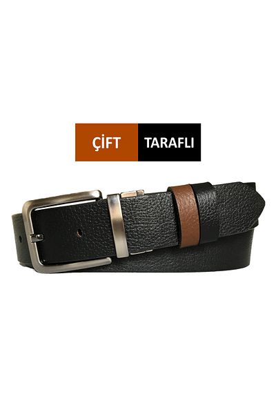 GoDeri Ζώνη από γνήσιο δέρμα διπλής όψης πλάτους 4 cm - Μαύρο, Καφέ