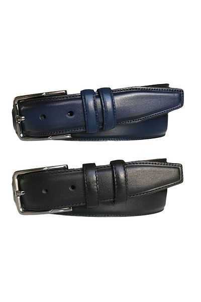 GoDeri Set de 2 piese din piele naturală de calitate, curea pentru pantaloni din material clasic cusut; Negru, Bleumarin 3,5 cm = 2 buc