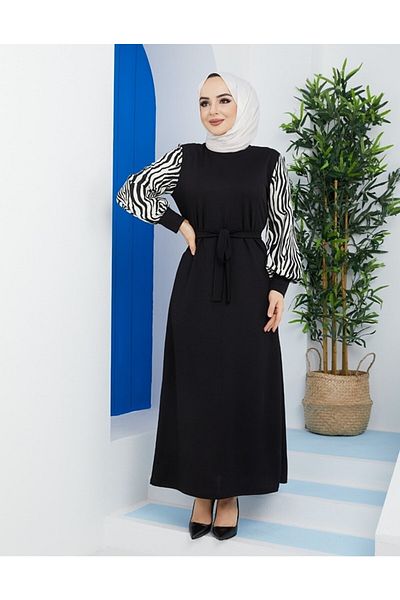 VOLT CLOTHİNG Zebra Patterned Long Length Hijab Dress