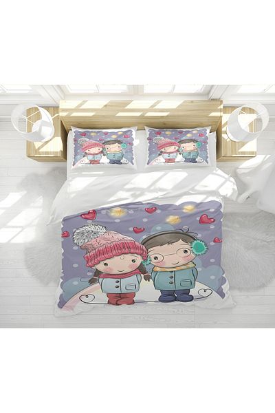 Erays Home Set de lenjerie de pat cu personalitate pentru cuplu cu imprimeu digital 3D pentru fete și băieți drăguți