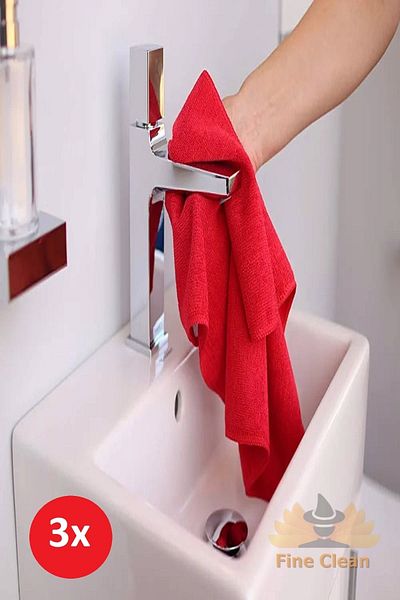 Fine Clean (3 Pieces) Red Microfiber Kitchen Sink Powder General Cleaning Cloth 40X40Cm