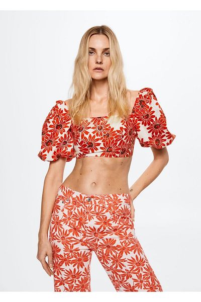 MANGO Woman Floral Cropped Blouse