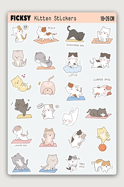 Ficksy مجموعة ملصقات يوجا لطيفة على شكل قطة لطيفة على طراز كاواي - 24 ملصقًا