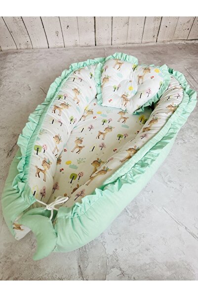 JUNİPERUS Baby Nest Geyik Fırfırlı Ortopedik Çift Taraflı Bebek Yatağı Anne Y...