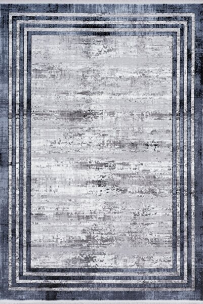 SEYRAN HALI Roma 417 Gri Mavi Akrilik Saçaklı