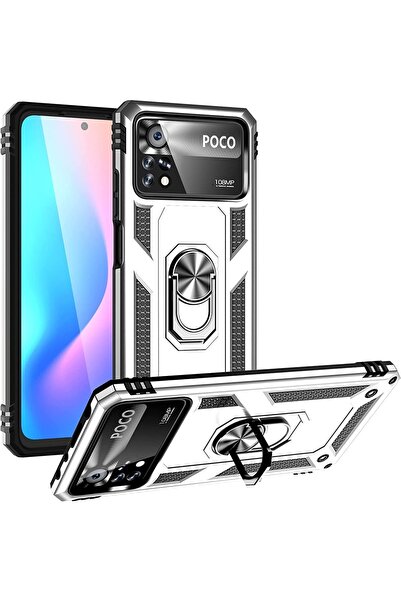 TEKNOMODA Xiaomi Poco X4 Pro 5g Kılıf Yüzüklü Standlı Korumalı Tank Kapak
