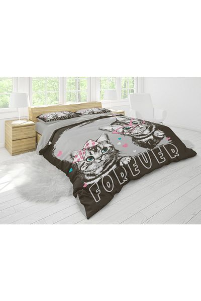 Erays Home Σετ Παπλωματοθήκης Ζευγαριού Cute Cats 3D Digital Printed