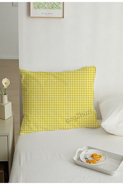 perlina home كيس وسادة منقوش 50x70 بسحاب مكون من قطعتين باللون الأصفر