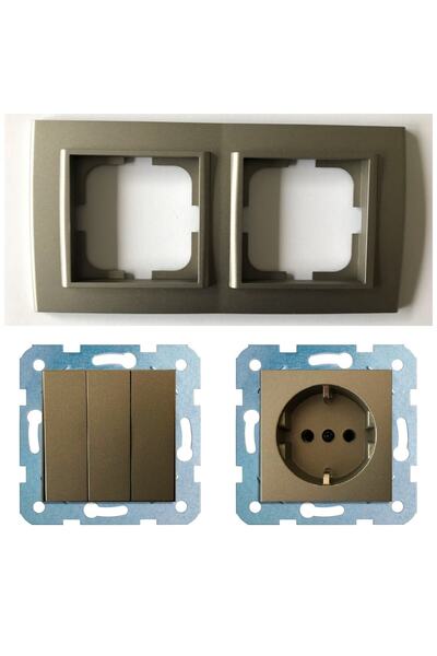 ÇağatayElektrik Ovivo Mina Antrasit Ikili Set - Üçlü Anahtar - Topraklı Priz