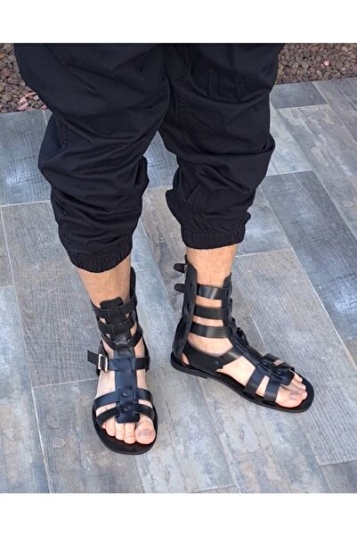 Bostini صندل جلاديتور بودروم قصير للرجال من الجلد الطبيعي مزود بسحاب