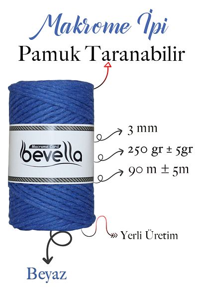 Bevella Macrame Cord Σκάνδαλο Μακραμέ 3mm Σκάνδαλο Βαμβακερό Μονό Περιστρεφόμενο Σκάνδαλο Μακραμέ Saks Blue