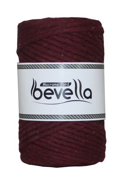 Bevella Macrame Cord Taranan Makrome Ipi 3mm Taranabilir Pamuk Tek Büküm Makrome Ipi Bordo