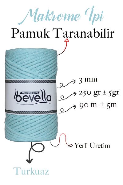Bevella Macrame Cord Taranan Macrame Thread 3mm Single Twist Scannable Cotton Macrame Thread Turquoise