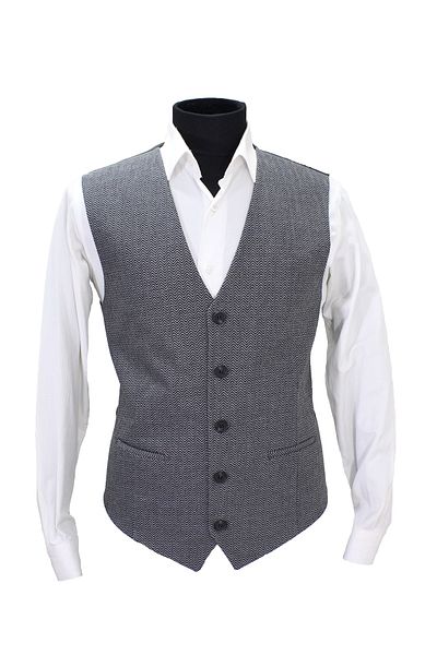 MENTOR REGALO Men's Vest V-Neck Gray Herringbone 50460