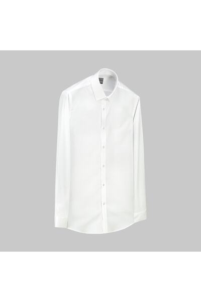 Sarar Interview Sosa Uzun Kol Beyaz Saten Slim Fit Gömlek