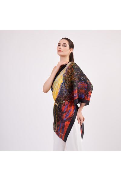 Nomads Felt Voile Silk Scarf| 55x180 Cm| Van Gogh Olive Trees|