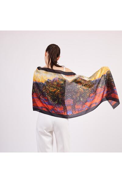 Nomads Felt Voile Silk Scarf| 55x180 Cm| Van Gogh Olive Trees|