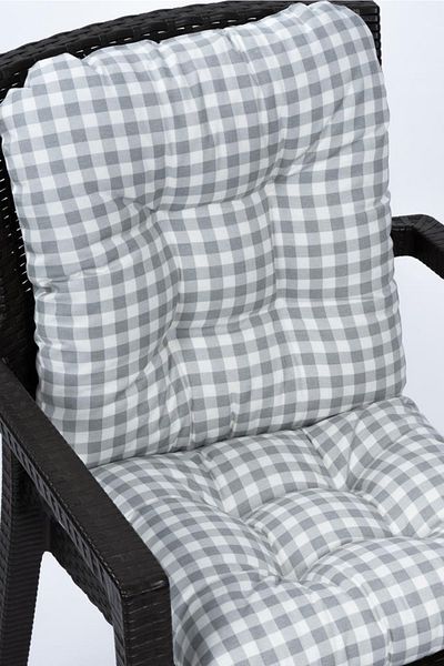 ALTINPAMUK Neva Gingham Pofidik Gray Backrest Chair Cushion with Special Stitched Laces, 44X88 cm
