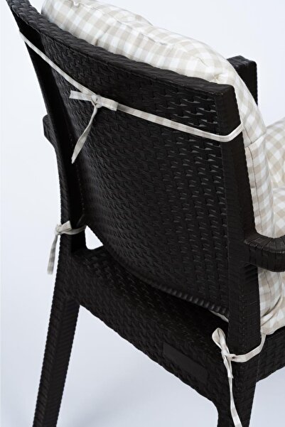 ALTINPAMUK Neva Pötikareli Pofidik Bej Arkalıklı Sandalye Minderi Özel Dikişli Bağcıklı, 44x88 Cm