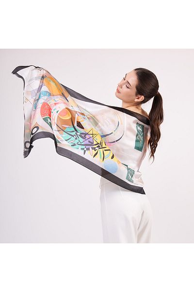 Nomads Felt Voile Silk Scarf| 55x180 Cm| Kandinsky Dominant Curve|
