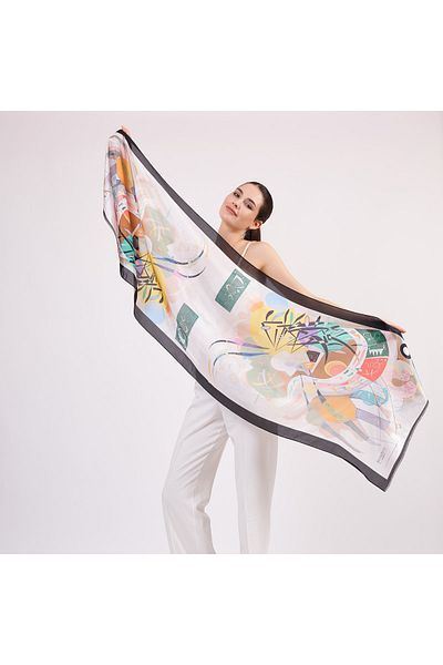 Nomads Felt Voile Silk Scarf| 55x180 Cm| Kandinsky Dominant Curve|