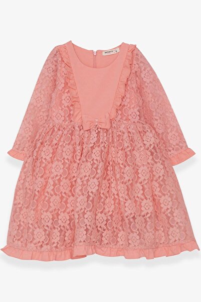 Breeze فستان بناتي مكشكش من الدانتيل القطني بفيونكة أمامية