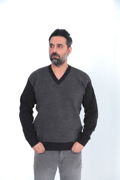 KMKkombin سترة رجالية سميكة برقبة على شكل حرف V للخريف والشتاء