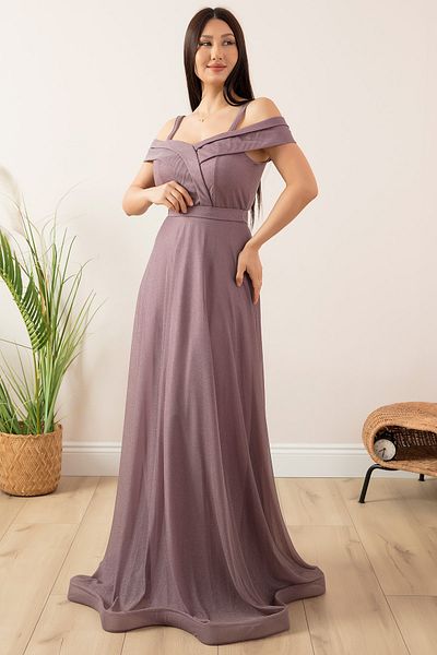 PULLIMM Strappy Glitter Tulle Long Evening Dress 13278