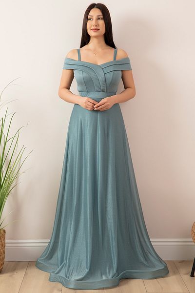 PULLIMM Strappy Glitter Tulle Long Evening Dress 13278