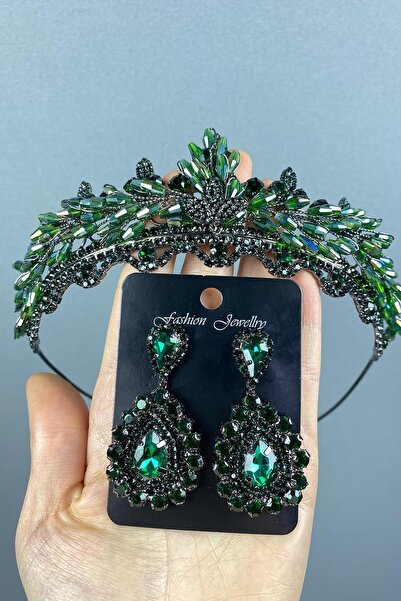 Bride Aksesuar Dünyası Set de coroană de mireasă cu cristale verzi Marvel Mod...