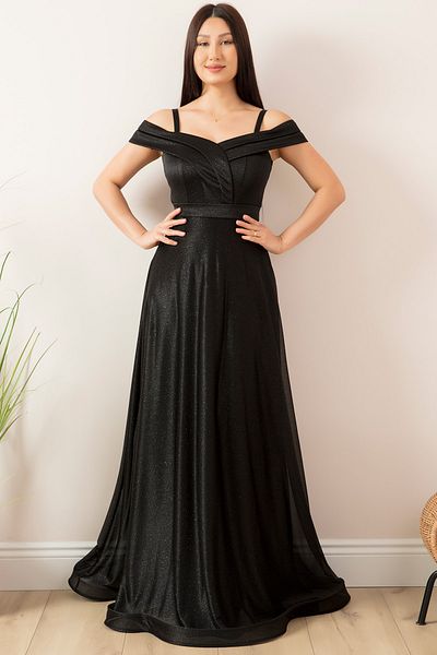PULLIMM Strappy Glitter Tulle Long Evening Dress 13278
