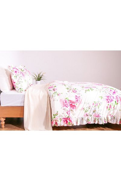 makiteks Maki 240x220 cm King Size Lamus - 100% bumbac, husă de pilota cu volane și cusături ornamentale și 2 fețe de pernă