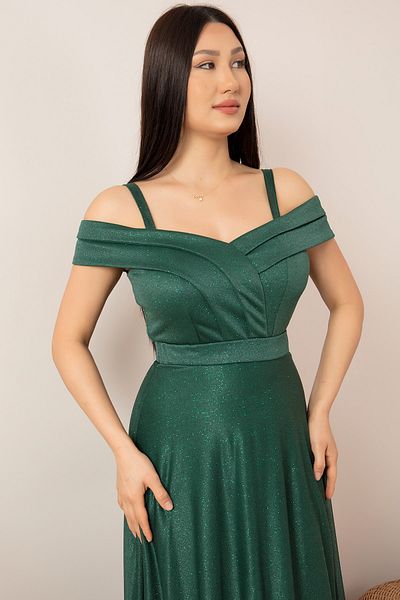 PULLIMM Strappy Glitter Tulle Long Evening Dress 13278