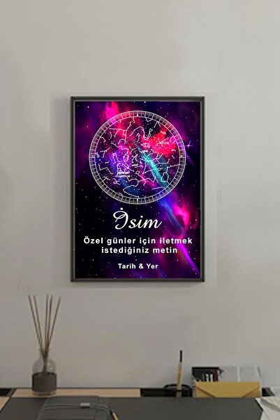 BNC DESIGN Kişiye Özel Gökyüzü Yıldız Haritası Hediye Tablo Spotify Kodlu Doğ...