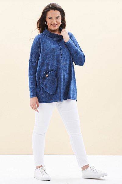 EVEN plus size Blue Knitted Special Washed Sweater