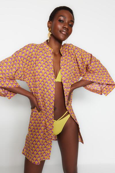 Trendyol Collection Plážové minišaty s geometrickým vzorem, tkané ze 100% bavlny TBESS22EL1438