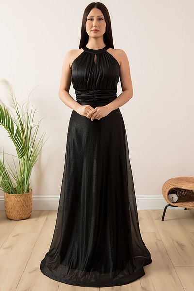 PULLIMM C-Neck Glitter Long Evening Dress 13320