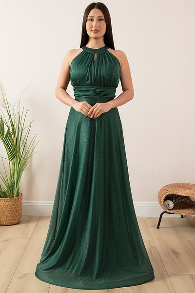 PULLIMM C-Neck Glitter Long Evening Dress 13320