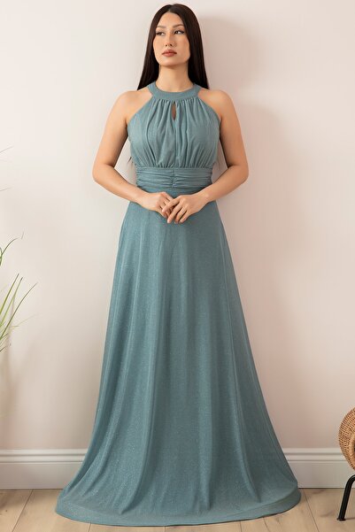 PULLIMM Βραδινό μακρύ φόρεμα C-Neck Glitter 13320