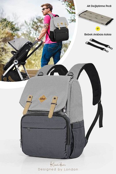Kiwi Coolbag Baby Care Bag - Thermal Compartment, Gray Anthracite