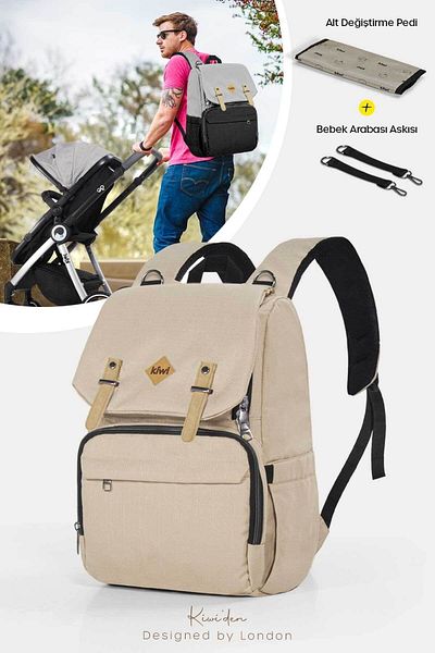 Kiwi حقيبة العناية بالطفل من Coolbag - عين حرارية، مقاومة للماء، مع وسادة مفتوحة من الأسفل - لاتيه