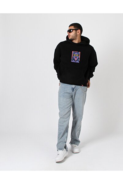 Sekizbiraltı Чорна оверсайз унісекс-худі з капюшоном - з принтом на спині