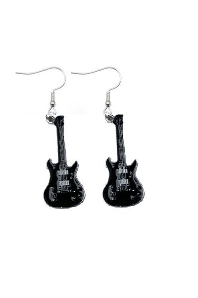 Herşey Nota Black Guitar Earrings